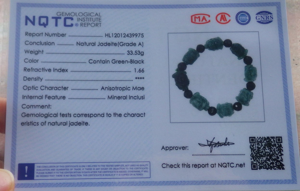 Certified Hand Carved Natural Green A Jade Jadeite Bead Bangle Nezha Bracelet
