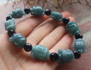 Certified Hand Carved Natural Green A Jade Jadeite Bead Bangle Nezha Bracelet