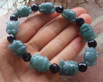 Certified Hand Carved Natural Green A Jade Jadeite Bead Bangle Nezha Bracelet