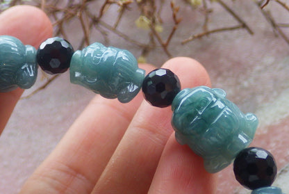 Certified Hand Carved Natural Green A Jade Jadeite Bead Bangle Nezha Bracelet