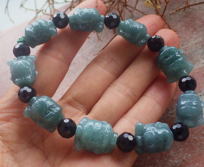 Certified Hand Carved Natural Green A Jade Jadeite Bead Bangle Nezha Bracelet
