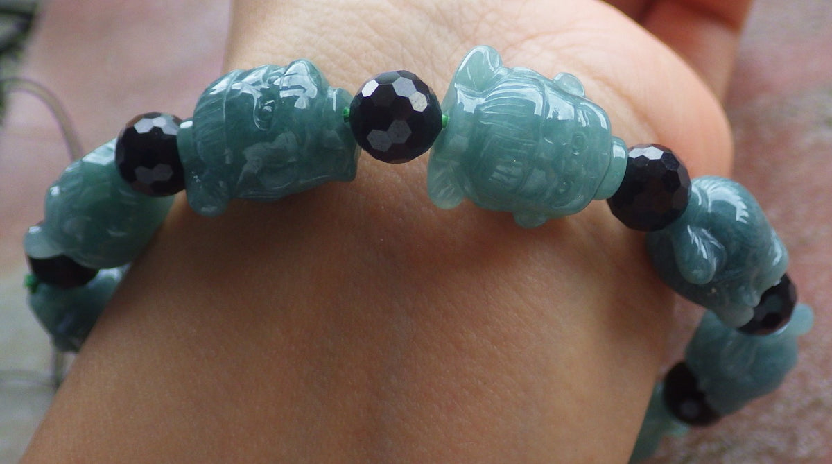 Certified Hand Carved Natural Green A Jade Jadeite Bead Bangle Nezha Bracelet