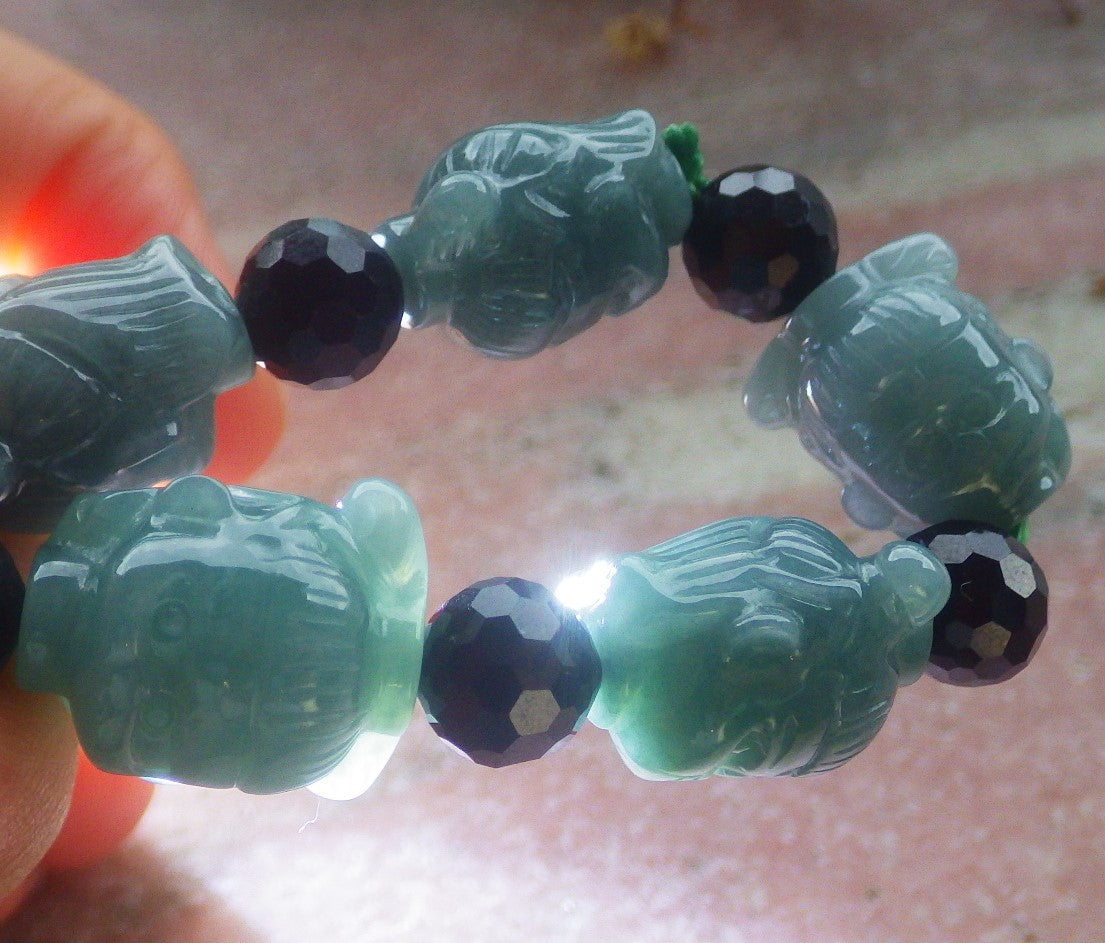 Certified Hand Carved Natural Green A Jade Jadeite Bead Bangle Nezha Bracelet