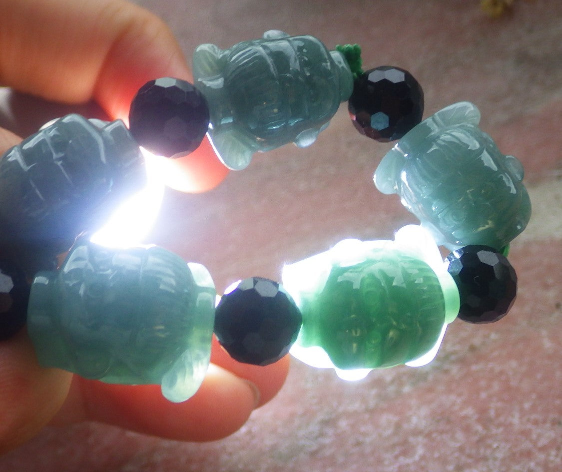 Certified Hand Carved Natural Green A Jade Jadeite Bead Bangle Nezha Bracelet