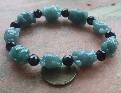 Certified Hand Carved Natural Green A Jade Jadeite Bead Bangle Nezha Bracelet