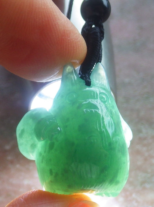 Certified Hand Carved Natural Myanmar Burma A Jade jadeite California Bear Pendant Necklace