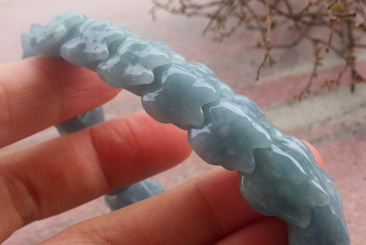 Certified Hand Carved Natural Blue Water Green A JADE Jadeite Dragon Bangle Elastic Bracelet