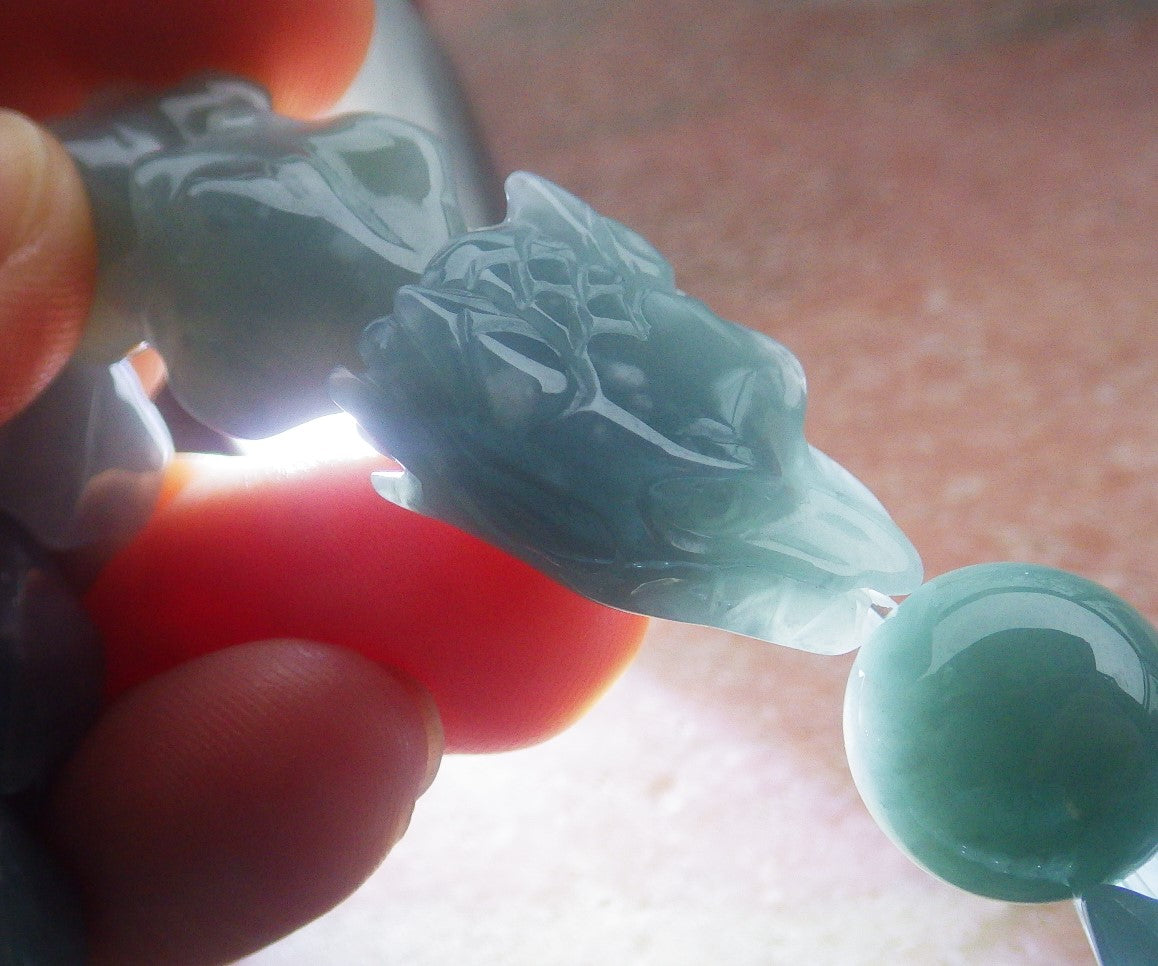 Certified Hand Carved Natural Blue Water Green A JADE Jadeite Dragon Bangle Elastic Bracelet
