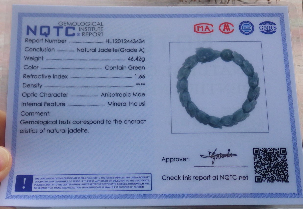 Certified Hand Carved Natural Blue Water Green A JADE Jadeite Dragon Bangle Elastic Bracelet
