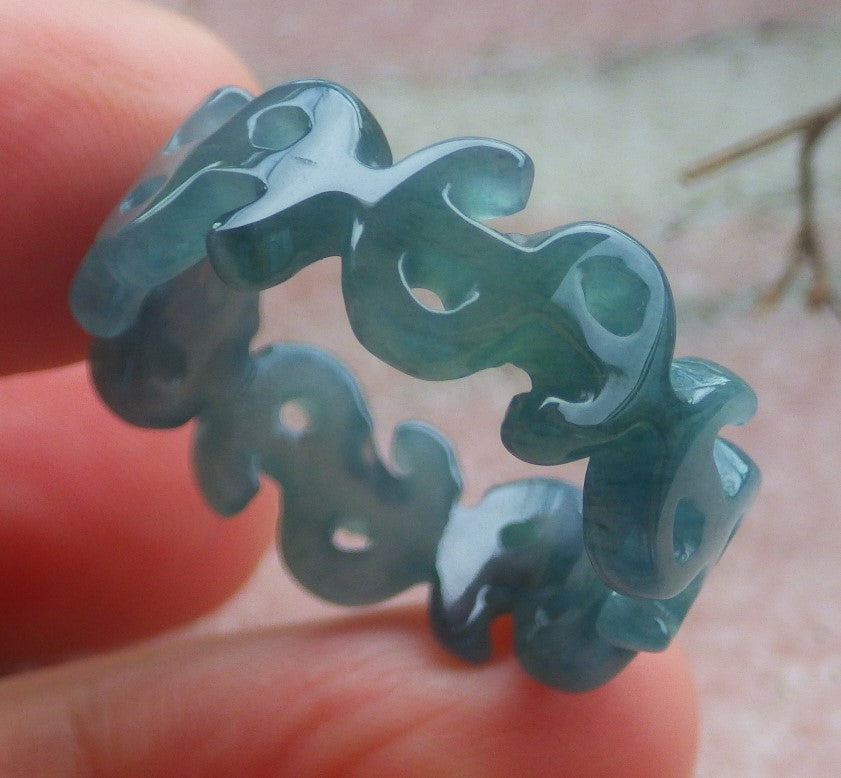 Certified Hand Carved Natural Myanmar Burma Grade A Jade jadeite Money Sign Circle Ring US 9