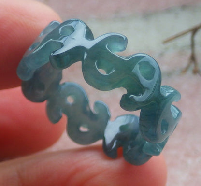 Certified Hand Carved Natural Myanmar Burma Grade A Jade jadeite Money Sign Circle Ring US 9