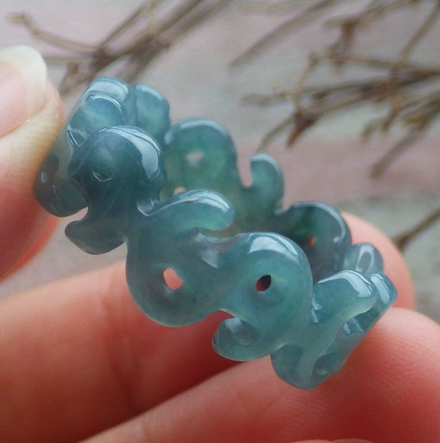 Certified Hand Carved Natural Myanmar Burma Grade A Jade jadeite Money Sign Circle Ring US 9