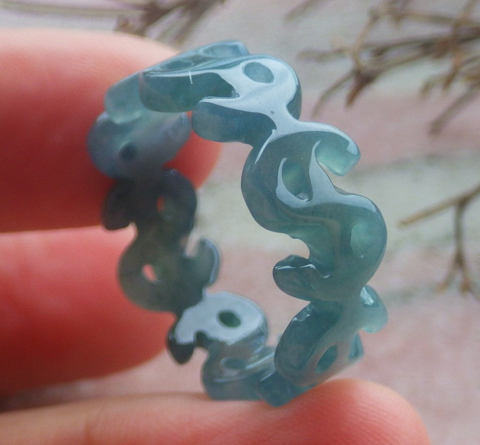 Certified Hand Carved Natural Myanmar Burma Grade A Jade jadeite Money Sign Circle Ring US 9