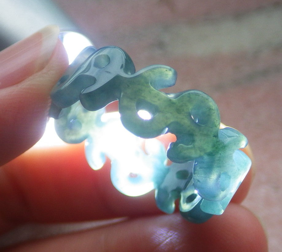 Certified Hand Carved Natural Myanmar Burma Grade A Jade jadeite Money Sign Circle Ring US 9