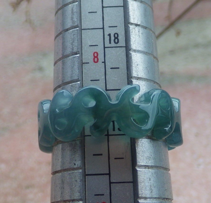 Certified Hand Carved Natural Myanmar Burma Grade A Jade jadeite Money Sign Circle Ring US 9