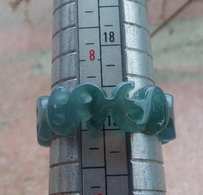 Certified Hand Carved Natural Myanmar Burma Grade A Jade jadeite Money Sign Circle Ring US 9