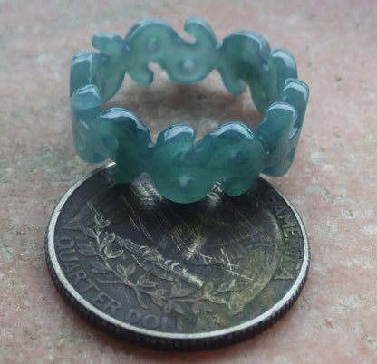 Certified Hand Carved Natural Myanmar Burma Grade A Jade jadeite Money Sign Circle Ring US 9