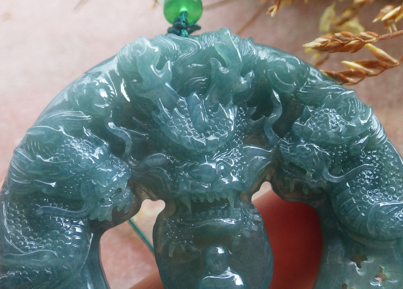 Certified Hand Carved Natural Myanmar Burma A Jade Jadeite Dragon Buddha God Pendant Necklace