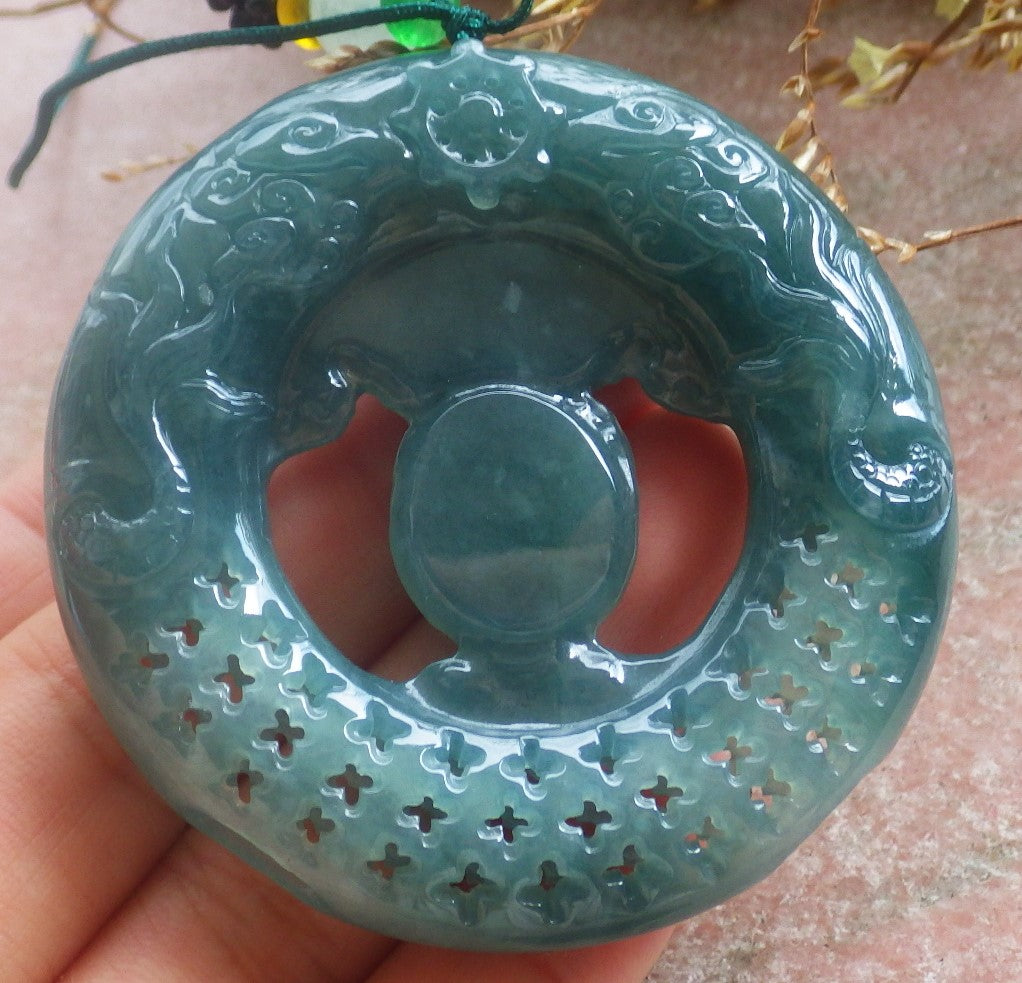 Certified Hand Carved Natural Myanmar Burma A Jade Jadeite Dragon Buddha God Pendant Necklace