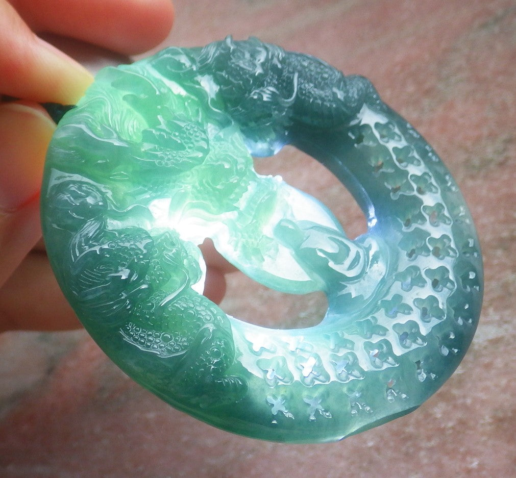 Certified Hand Carved Natural Myanmar Burma A Jade Jadeite Dragon Buddha God Pendant Necklace