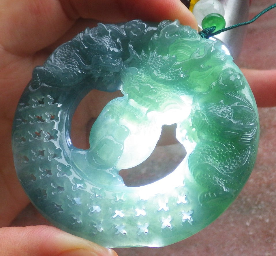 Certified Hand Carved Natural Myanmar Burma A Jade Jadeite Dragon Buddha God Pendant Necklace