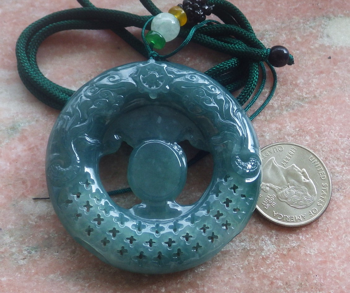 Certified Hand Carved Natural Myanmar Burma A Jade Jadeite Dragon Buddha God Pendant Necklace