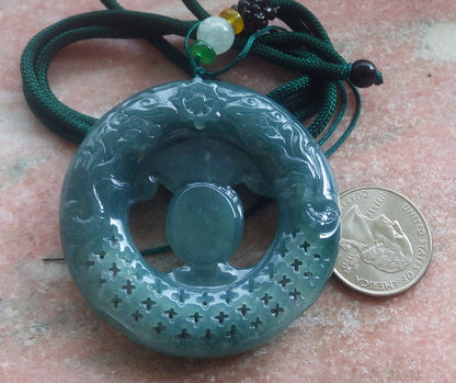Certified Hand Carved Natural Myanmar Burma A Jade Jadeite Dragon Buddha God Pendant Necklace