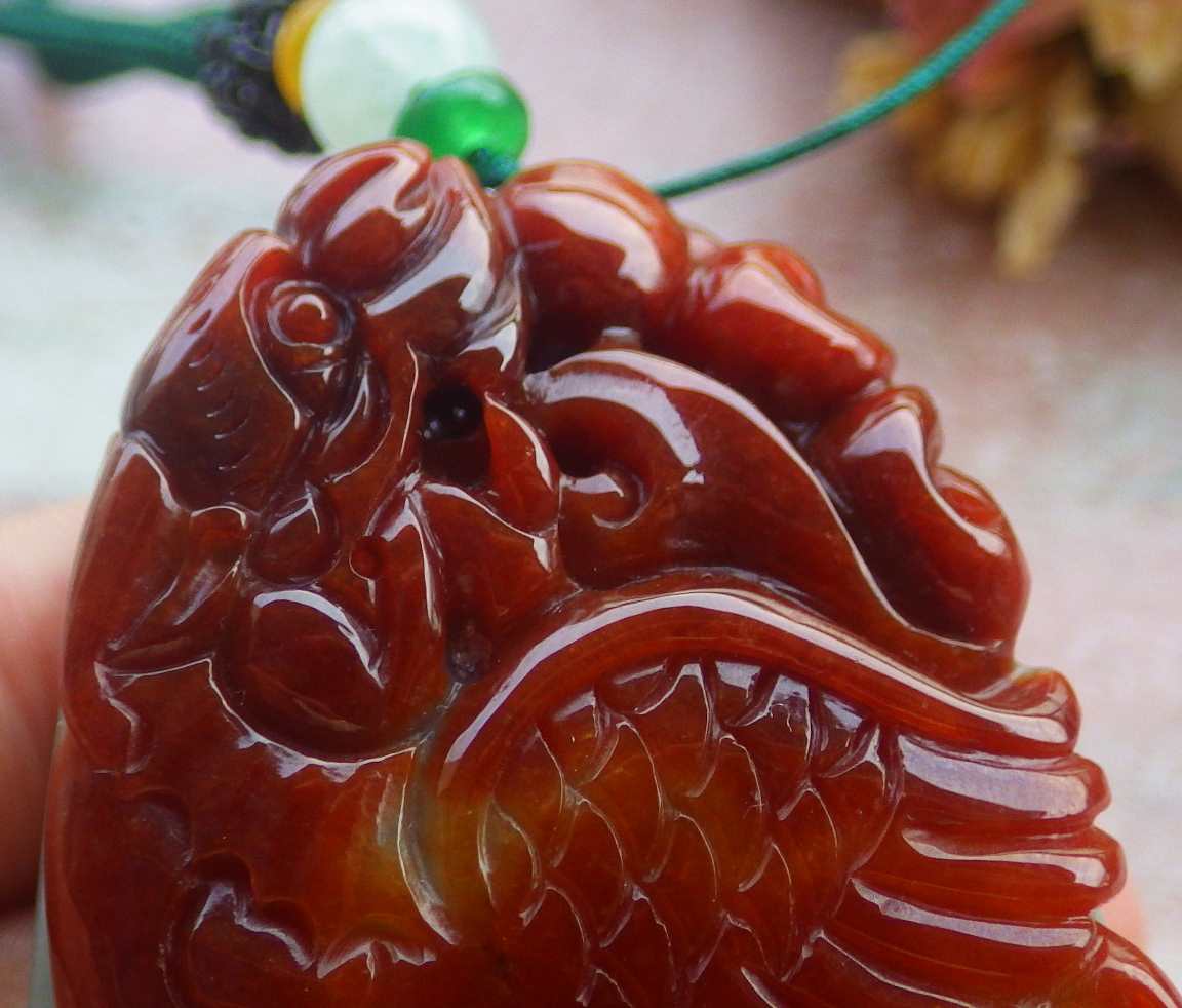 Certified Hand Carved Natural Myanmar Burma A Jade jadeite Dragon Phoenix Lotus Ruyi Pendant Necklace