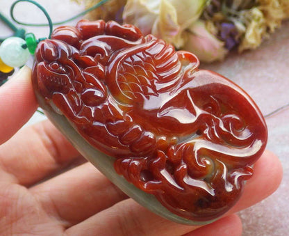 Certified Hand Carved Natural Myanmar Burma A Jade jadeite Dragon Phoenix Lotus Ruyi Pendant Necklace