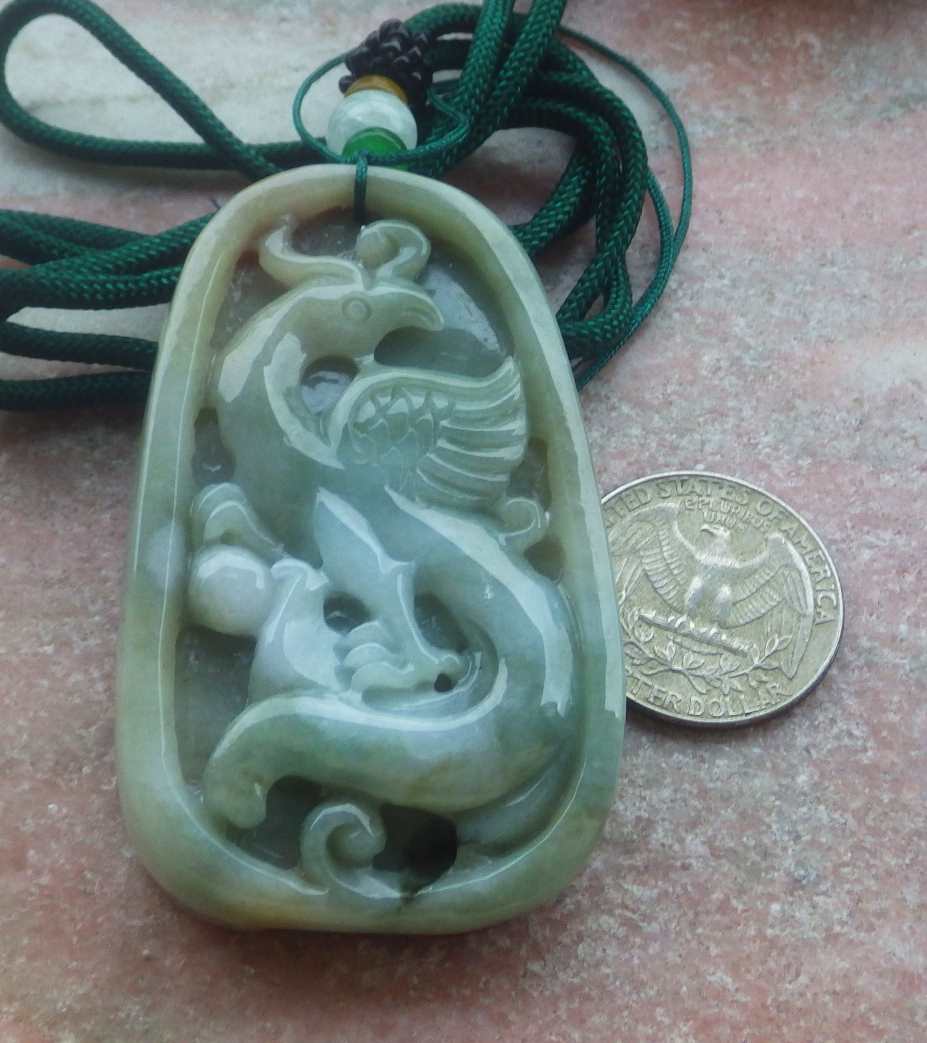 Certified Hand Carved Natural Myanmar Burma A Jade jadeite Dragon Phoenix Lotus Ruyi Pendant Necklace
