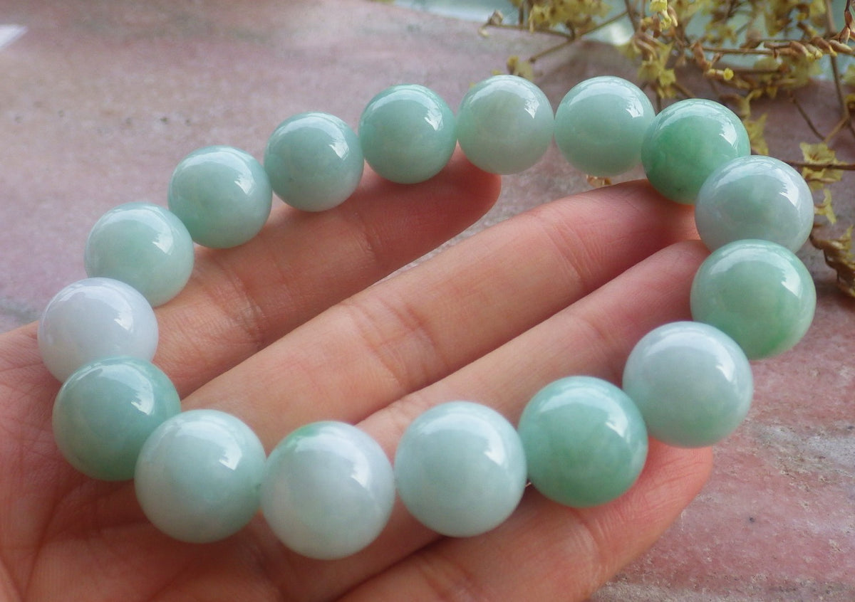 Certified Hand Carved Natural Myanmar Burma A Jade Jadeite Circle Bead Beads Bracelet