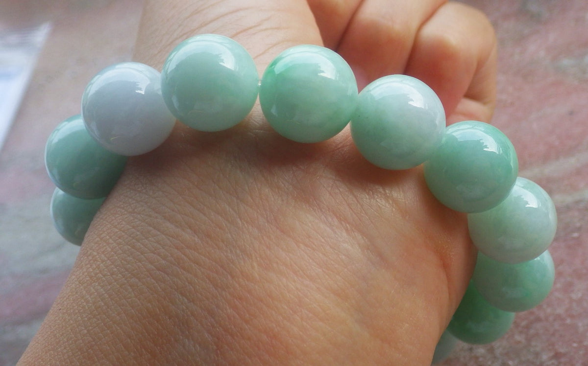Certified Hand Carved Natural Myanmar Burma A Jade Jadeite Circle Bead Beads Bracelet