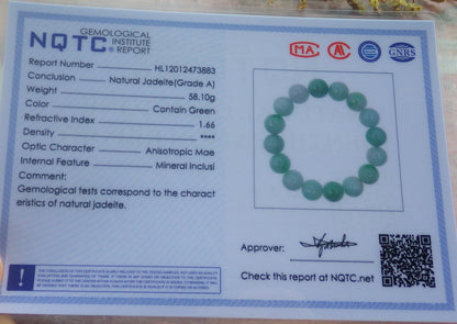 Certified Hand Carved Natural Myanmar Burma A Jade Jadeite Circle Bead Beads Bracelet