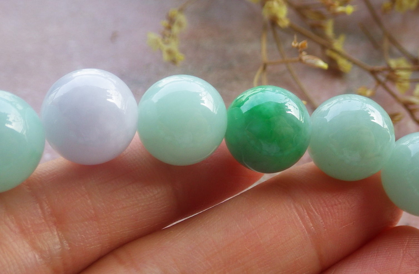 2 pcs Certified Hand Carved Natural Myanmar Burma A Jade Jadeite Circle Bead Beads Bracelet