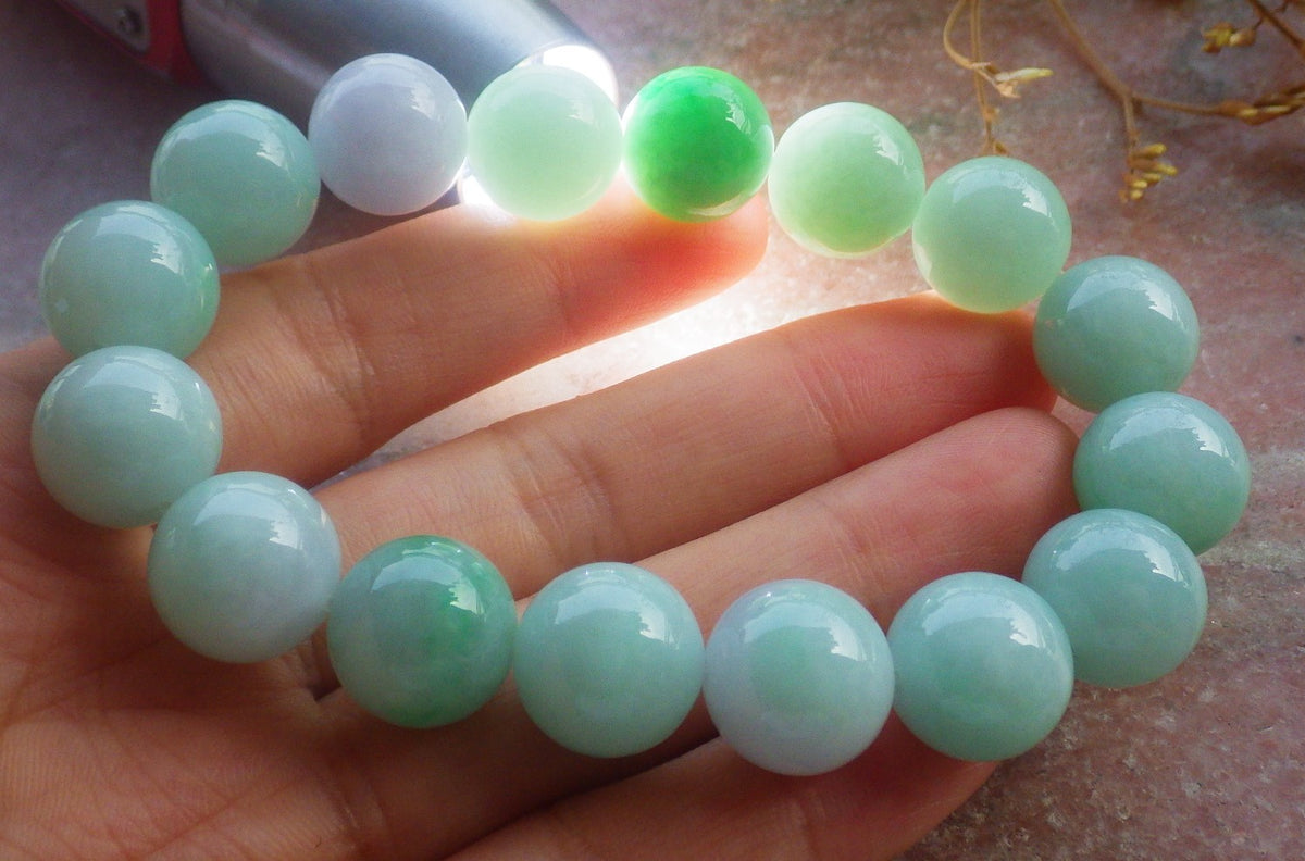 2 pcs Certified Hand Carved Natural Myanmar Burma A Jade Jadeite Circle Bead Beads Bracelet