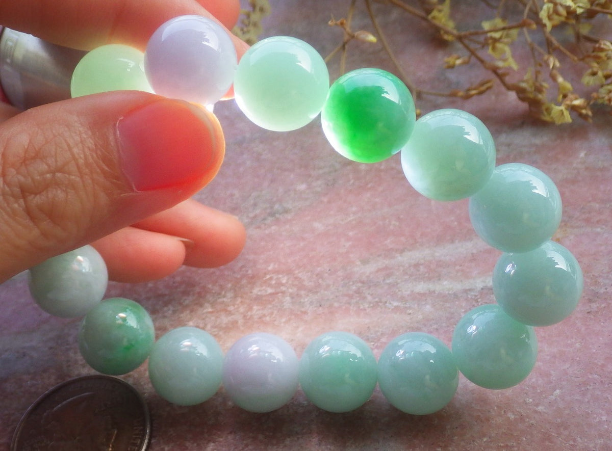 2 pcs Certified Hand Carved Natural Myanmar Burma A Jade Jadeite Circle Bead Beads Bracelet