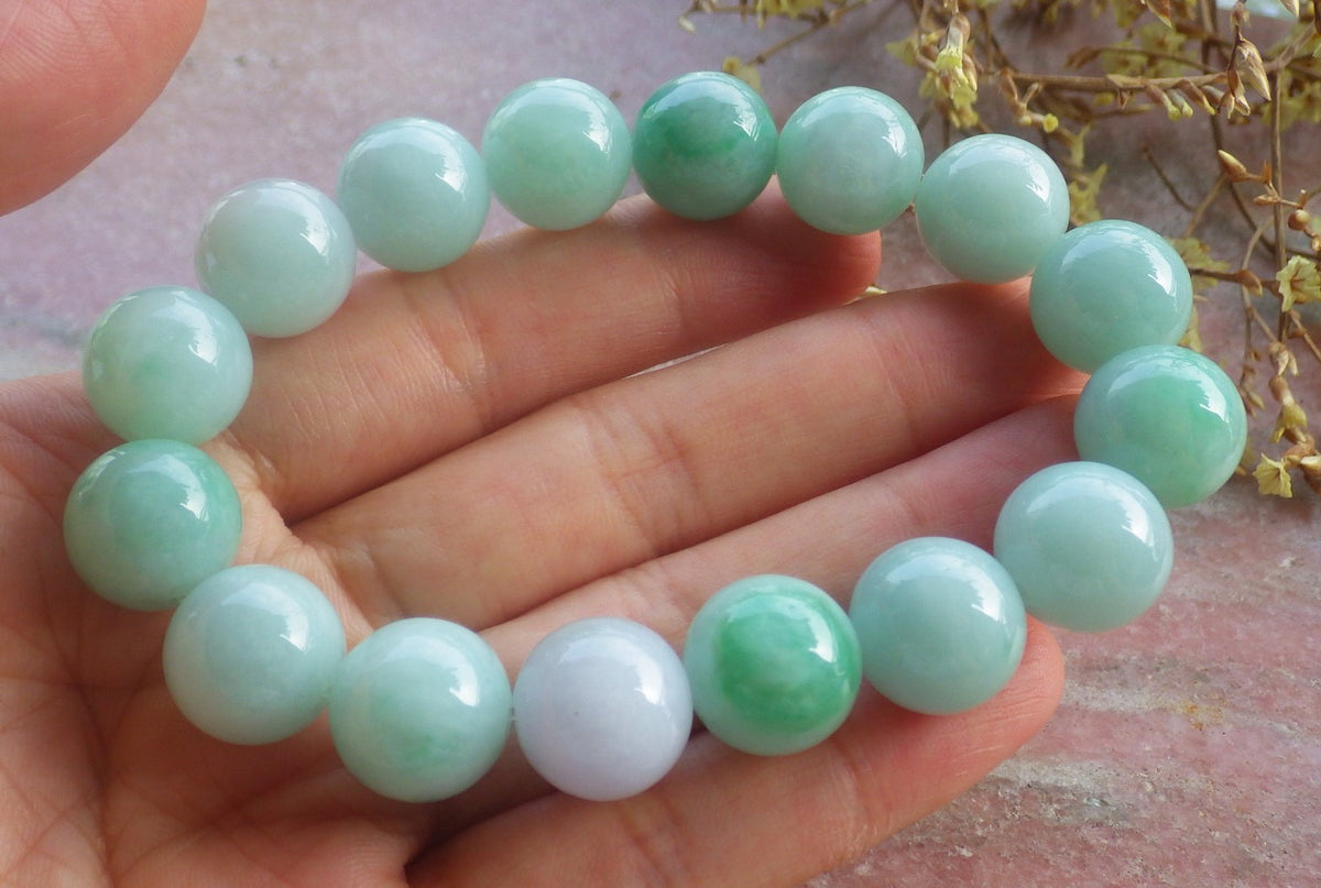 2 pcs Certified Hand Carved Natural Myanmar Burma A Jade Jadeite Circle Bead Beads Bracelet