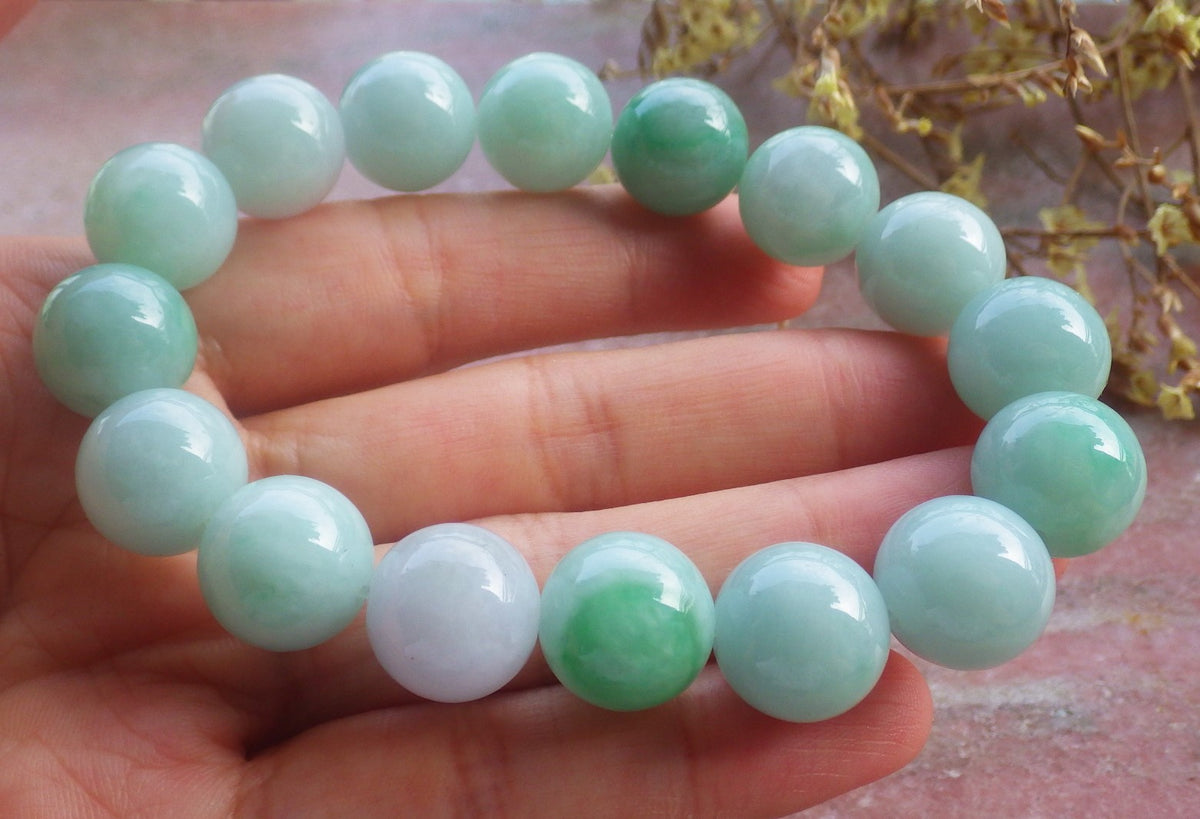 2 pcs Certified Hand Carved Natural Myanmar Burma A Jade Jadeite Circle Bead Beads Bracelet
