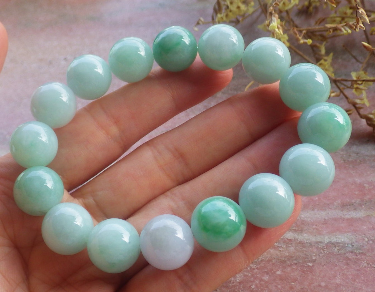 2 pcs Certified Hand Carved Natural Myanmar Burma A Jade Jadeite Circle Bead Beads Bracelet