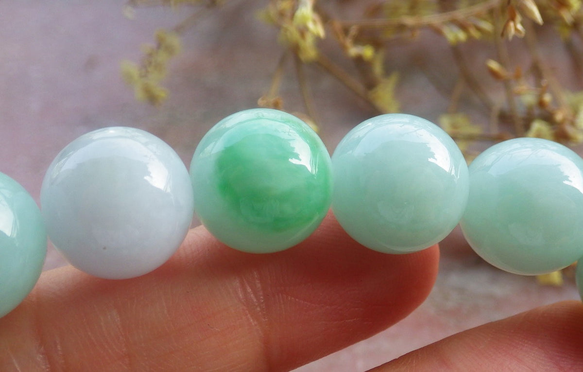 2 pcs Certified Hand Carved Natural Myanmar Burma A Jade Jadeite Circle Bead Beads Bracelet