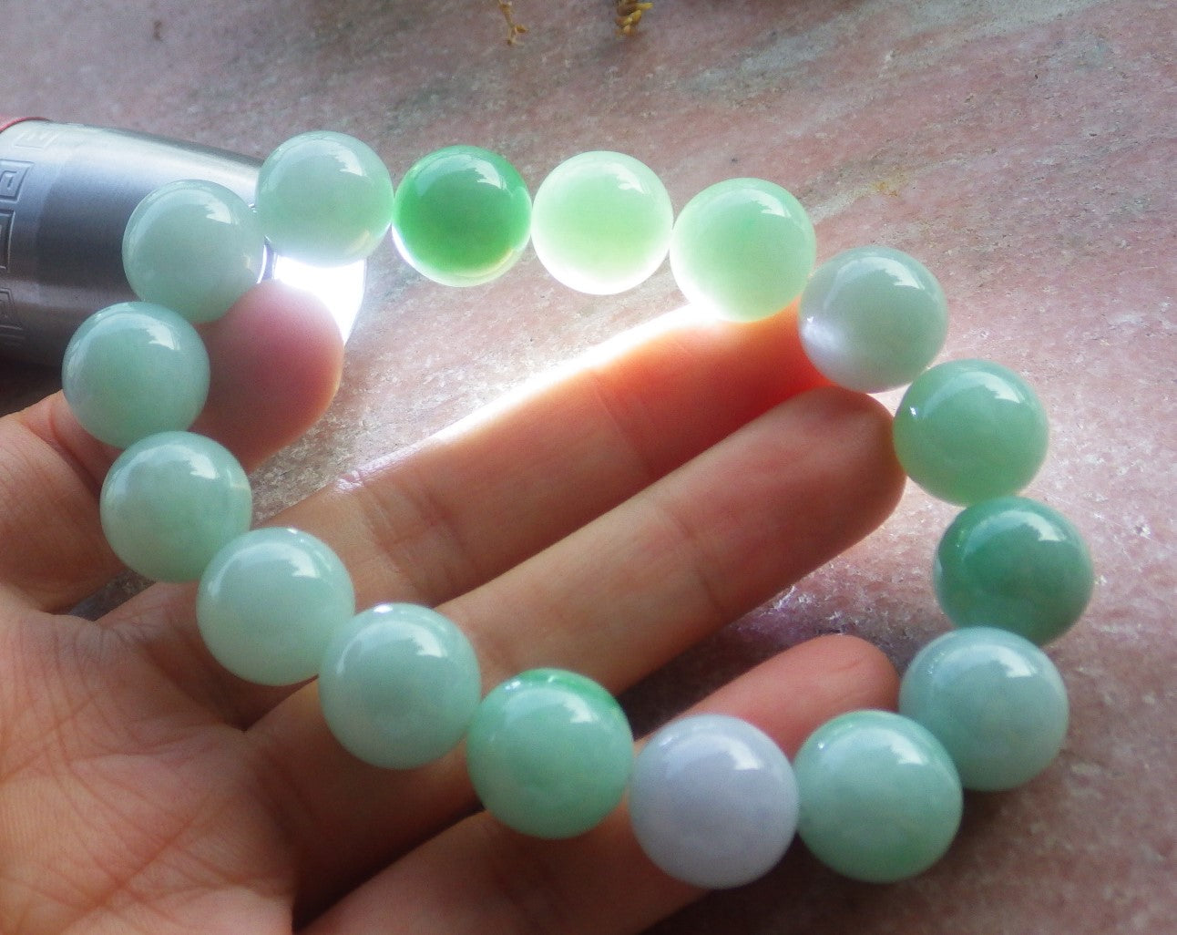 2 pcs Certified Hand Carved Natural Myanmar Burma A Jade Jadeite Circle Bead Beads Bracelet