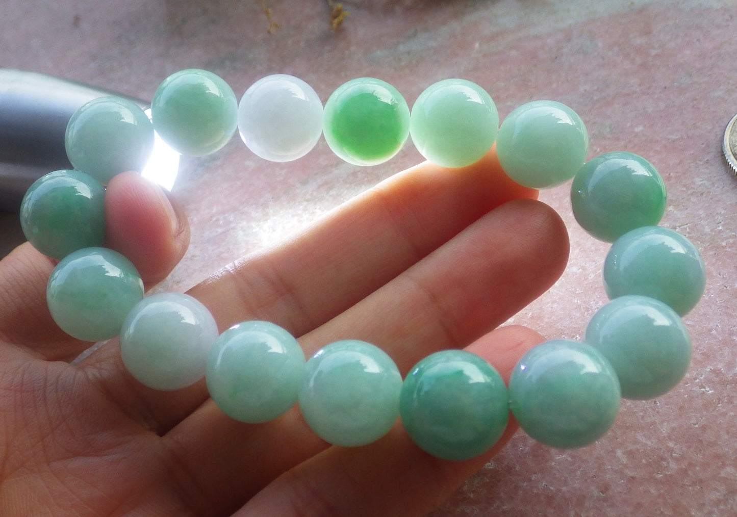 2 pcs Certified Hand Carved Natural Myanmar Burma A Jade Jadeite Circle Bead Beads Bracelet