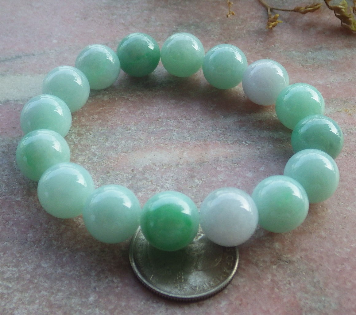 2 pcs Certified Hand Carved Natural Myanmar Burma A Jade Jadeite Circle Bead Beads Bracelet