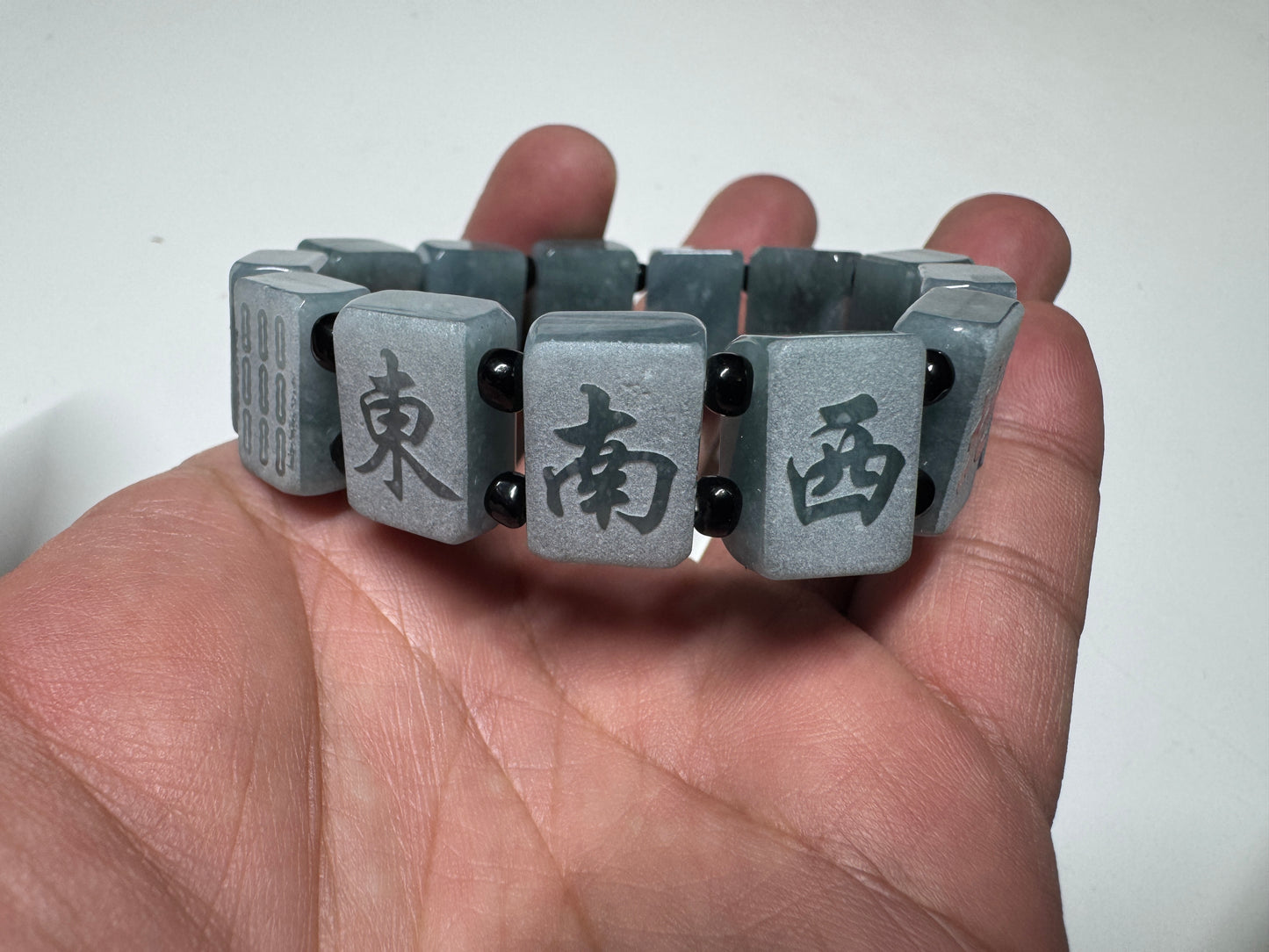 Certified Hand Carved Natural Myanmar Burma A Jade Jadeite Mahjong Bead Beads Bangle Bracelet