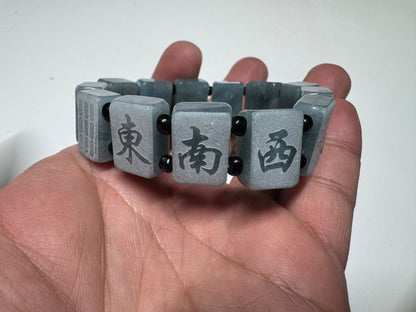 Certified Hand Carved Natural Myanmar Burma A Jade Jadeite Mahjong Bead Beads Bangle Bracelet