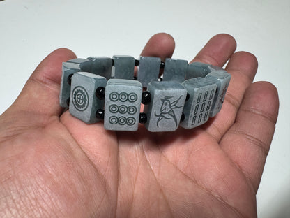 Certified Hand Carved Natural Myanmar Burma A Jade Jadeite Mahjong Bead Beads Bangle Bracelet