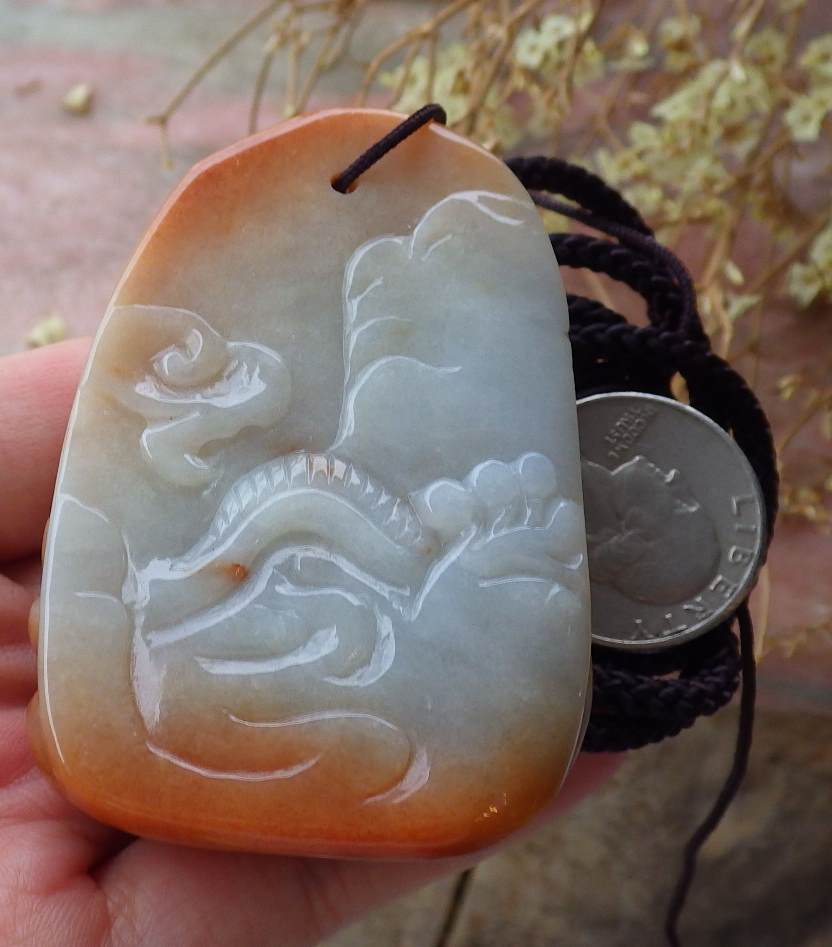 Certified Hand Carved Red 100% Natural Myanmar Burma A Jade Jadeite Zodiac Tiger Coin Ruyi Pendant Necklace