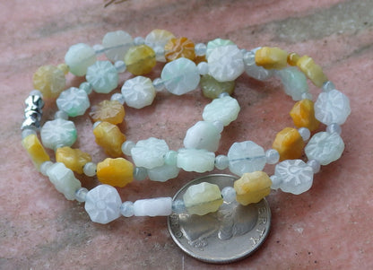 Certified Hand Carved 3 Color Natural Myanmar Burma A JADE Jadeite Flower beads 18 inches Necklace