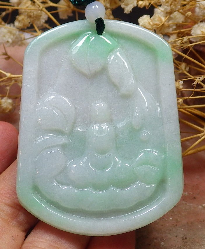 Certified Hand Carved Green Natural Burma A Jade Jadeite No Face Buddha God Pendant Necklace