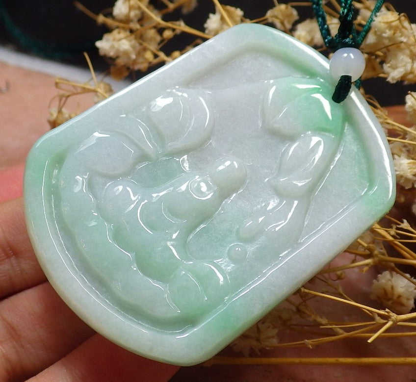 Certified Hand Carved Green Natural Burma A Jade Jadeite No Face Buddha God Pendant Necklace